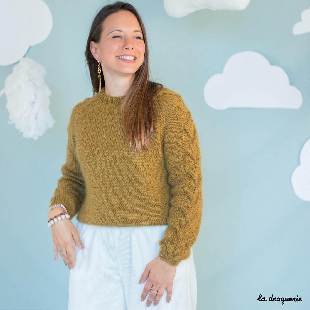 Pull femme en laine et mohair avec motifs ajourés en 6 coloris