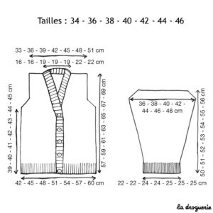 Schema des tailles veste de tricot de Buci