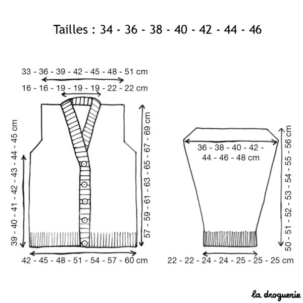 Schema des tailles veste de tricot de Buci