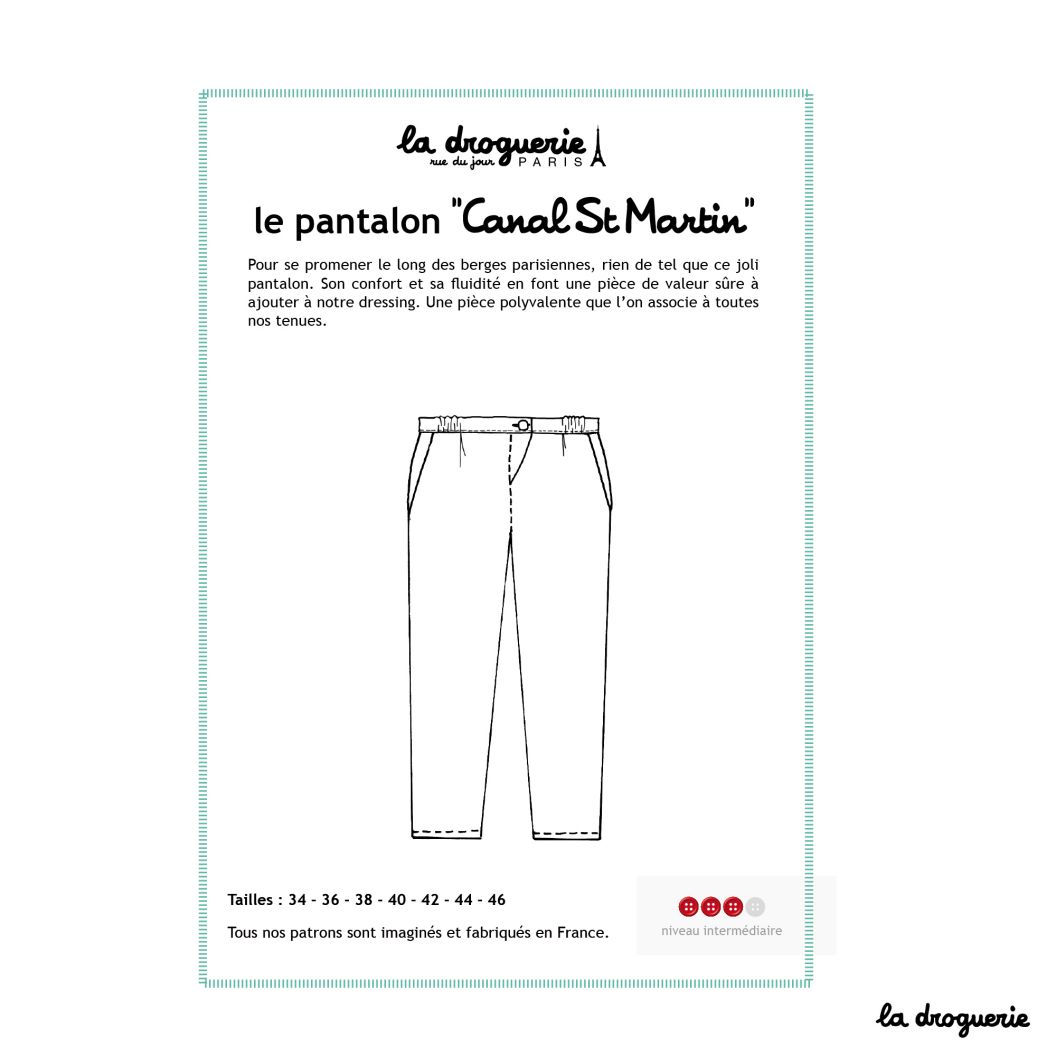 Patron couture pantalon Canal St Martin