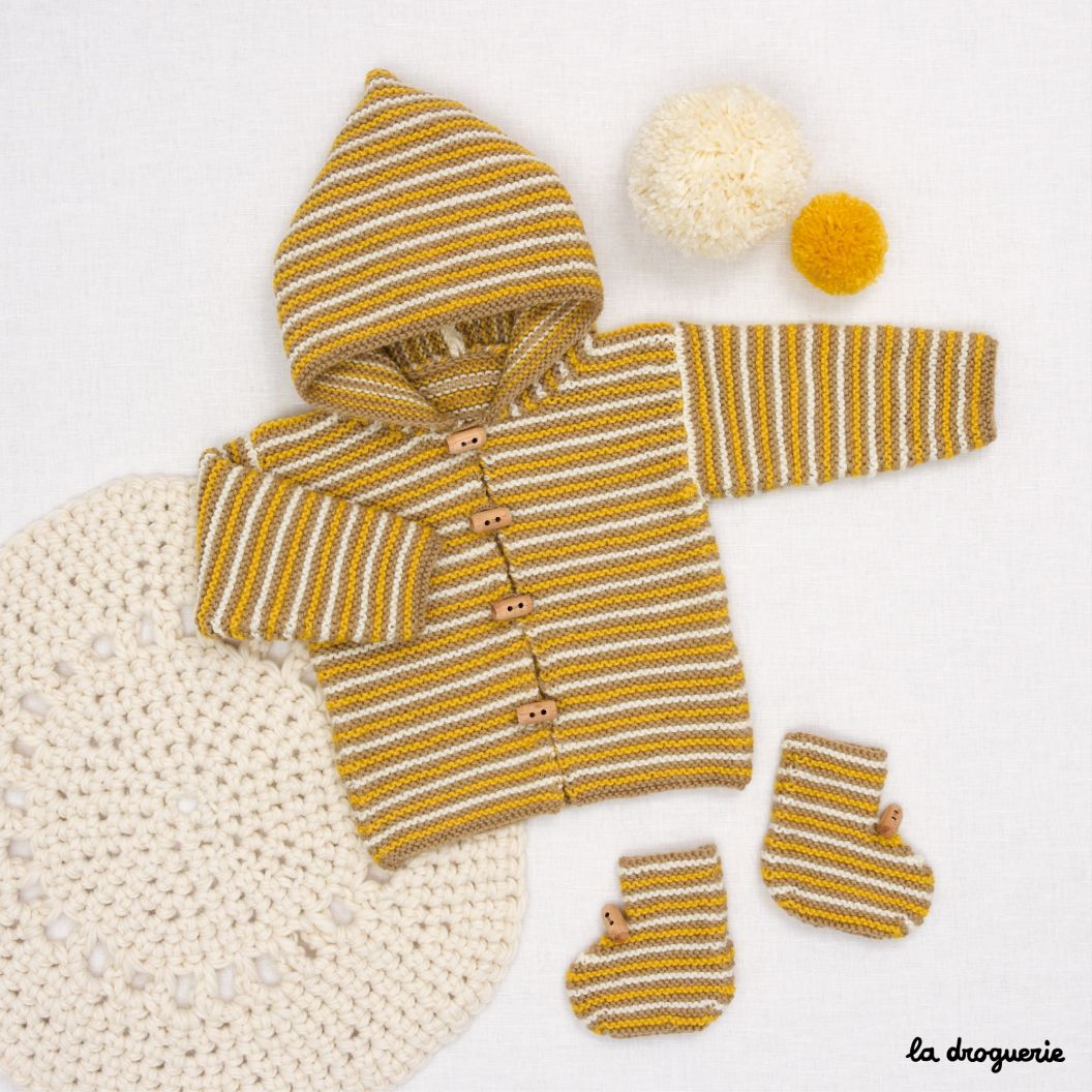 kit tricot chaussons bébé beige en laine mérinos