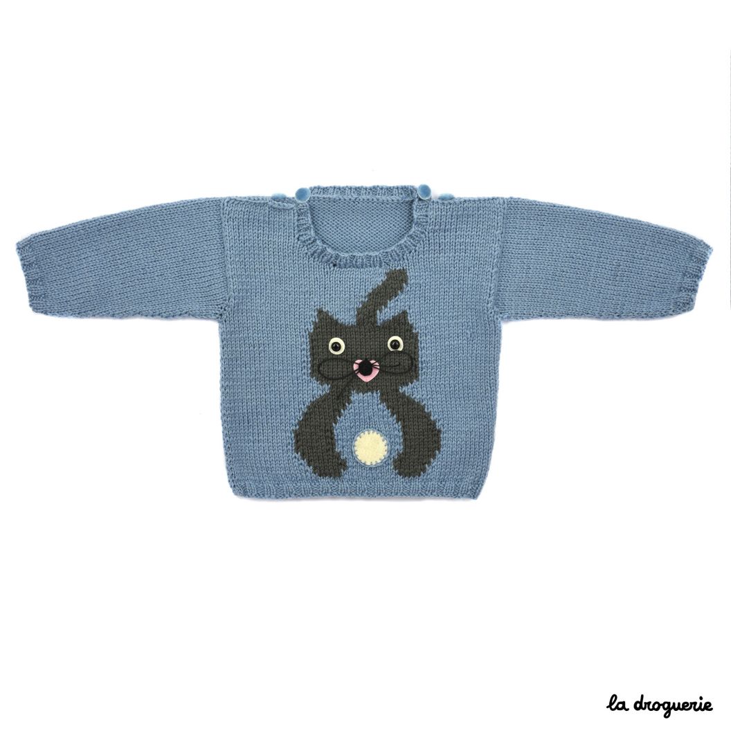 Fiche du pull er du bonnet bébé Le chat joue avec sa pelote - La Droguerie