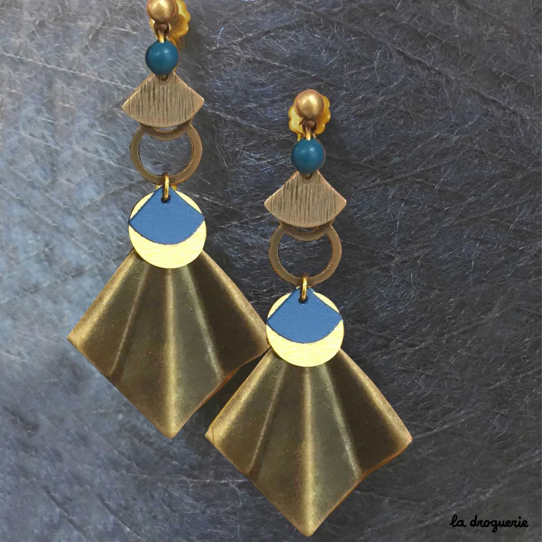 Kit Bijou Les boucles d'oreilles Bleu origami DIY