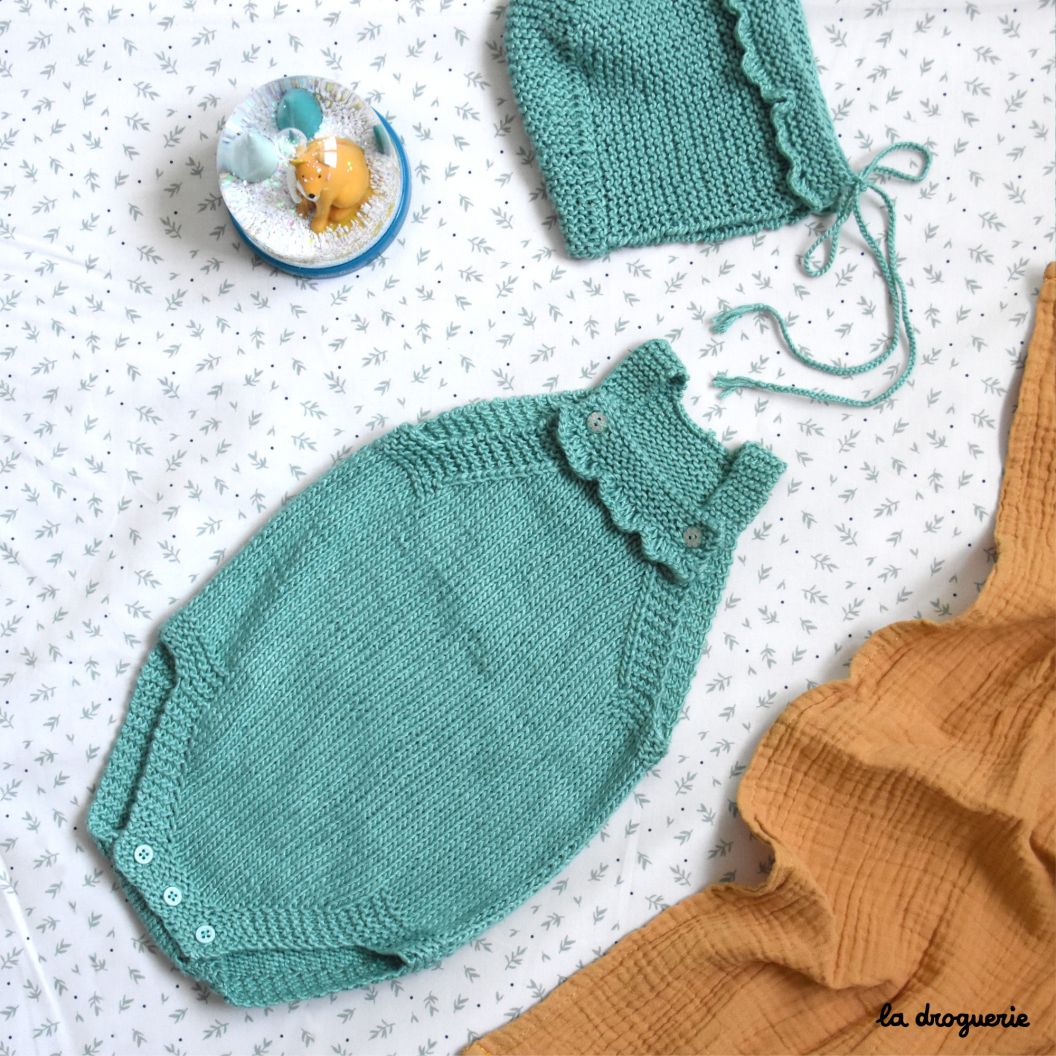 Ensemble tricot bébé 2 pièces en coton bio vert - 3-6 mois