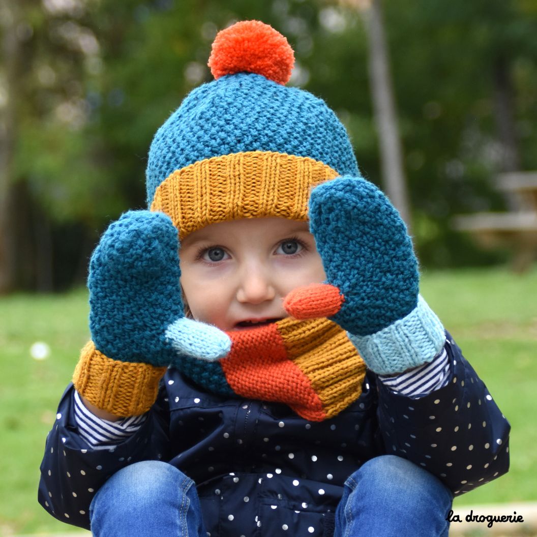 Snood en tricot doublé en polaire enfant garçon-fille Bleu smoking