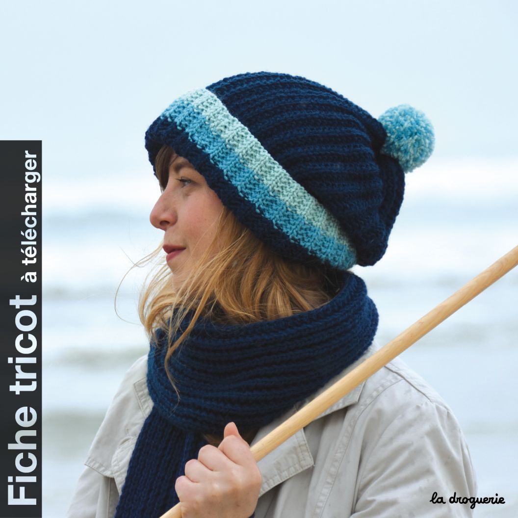 Fiche tricot du bonnet et de l'écharpe Balade en bord de mer - La  Droguerie