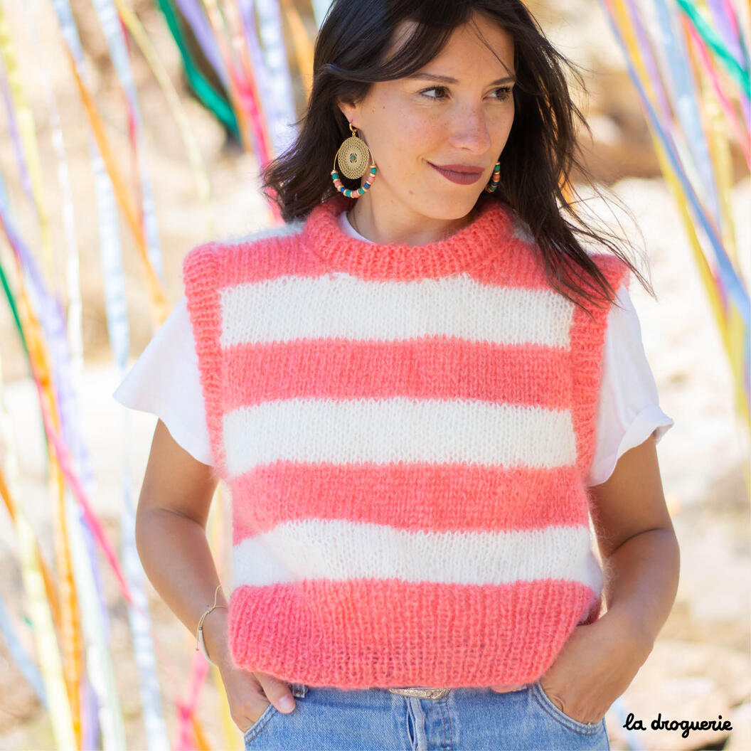 Fiche tricot du pull sans manches femme Jardin Linné - La Droguerie